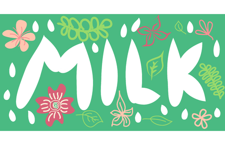 word made of flowing milk. Letters with splatters, drops and stain. Text of white liquid dropsのイラスト素材