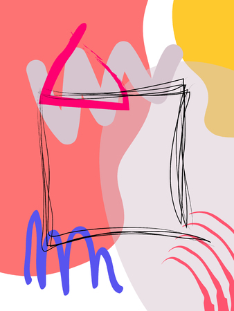 Modern minimal square Memphis shape template in pink, blue, turquoise, black and white color with frame. Business advertising template for social media stories, story, banner, flyer, and brochure.のイラスト素材