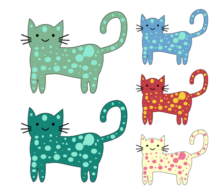 Set of cute cats in simple design for kid's greeting card design, t-shirt print, inspiration posterのイラスト素材