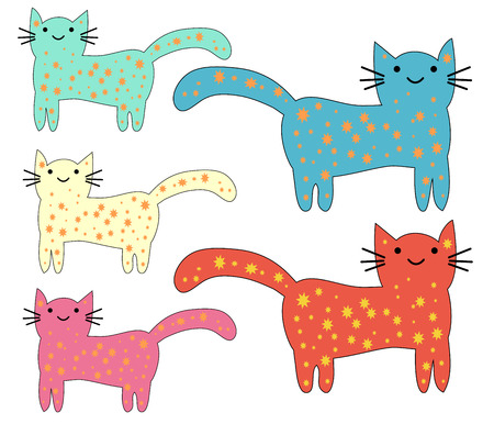 Set of cute cats in simple design for kid's greeting card design, t-shirt print, inspiration posterのイラスト素材