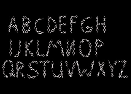 alphabet letters made from metal chain, isolatedのイラスト素材