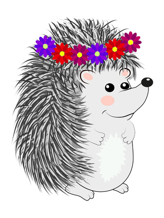 Adorable hedgehog in modern flat style. Cool little gray hedgehog in cartoon style wearing. cartoon emoticon pattern toy.のイラスト素材