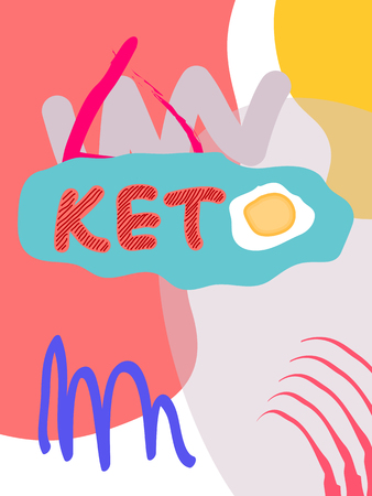 Keto fat collage lettering. Ketogenic eating slogan, phrase on memphis background. Healthy nutrition poster, banner design templateのイラスト素材