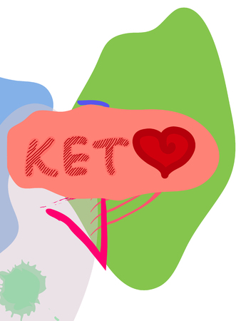 Keto fat collage lettering. Ketogenic eating slogan, phrase on memphis background. Healthy nutrition poster, banner design templateのイラスト素材