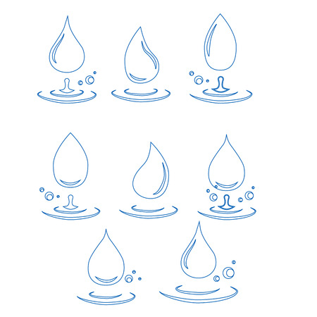 abstract set of blue water drop icons on white backgroundのイラスト素材