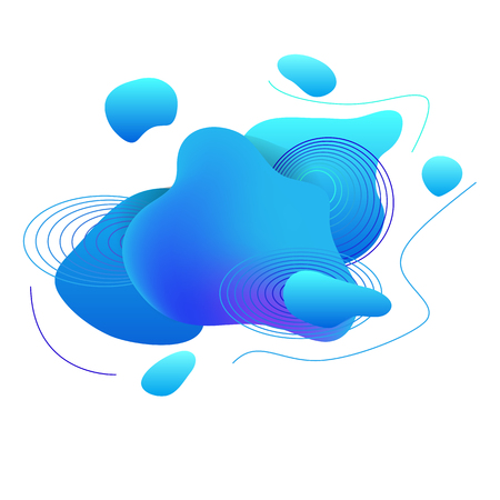 Blue fluid blob for card background. Azure liquid stain in dynamic color. Free geometrical shape for flyer. Cerulean aqua blotch with wavy lines. Abstract gradient banner templateのイラスト素材