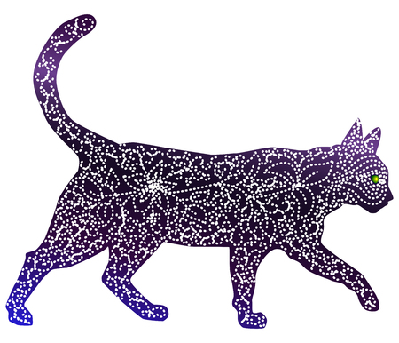 Elegant cat, silhouette, hand-painted in Indian style, print, design. The concept of grace, beauty of a cat, a unique pattern drawn by hand in Indian styleのイラスト素材