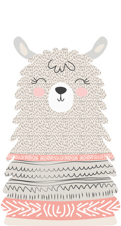 Hand drawn vector illustration of a cute funny llama. Isolated objects. Scandinavian style flat design. Conceptのイラスト素材