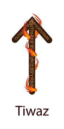 Rune Teiwaz. Vertical projection.Scandinavian. Runes Element of Fire, the flame around the runesのイラスト素材
