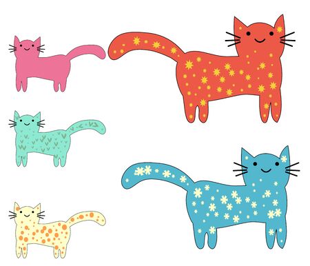 Set of cute cats in simple design for kid's greeting card design, t-shirt print, inspiration posterのイラスト素材