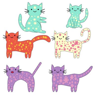 Set of cute cats in simple design for kid's greeting card design, t-shirt print, inspiration posterのイラスト素材