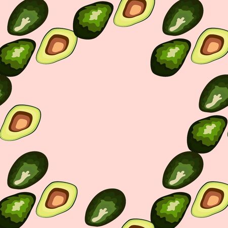 Avocado seamless pattern on background. Whole and cut avocadoのイラスト素材