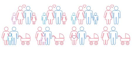 Big icons set of Gay, lesbian, hetero couples and family with childrenのイラスト素材