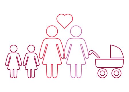 A schematic depiction of a family couple of lesbian women with children, iconのイラスト素材