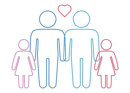 A schematic depiction of a family couple of gay men with children, iconのイラスト素材