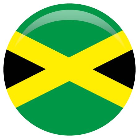 Waving flag of Jamaica. Fluttering textile jamaican flag. The Cross, Black, green, and gold.のイラスト素材