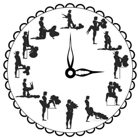 Concept art Watch love, for making love any time is good. Elegant watches with sexy poses instead of numbers. Kamasutra, sketchy poses for making love.のイラスト素材