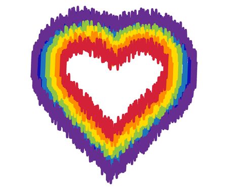 sketch of rainbow colored heart with paint splashes on background.のイラスト素材