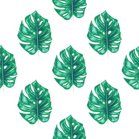 Tropical leaf design featuring blue Monstera plant leaves. Seamless pattern.のイラスト素材