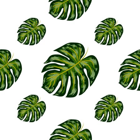 seamless bright artistic tropical pattern with monstera. modern colorful tropics background allover printのイラスト素材
