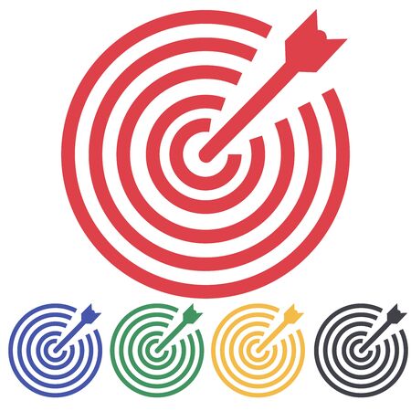 Red aim, arrow, Idea concept, perfect hit, winner, target goal icon. Success abstract pin logoのイラスト素材