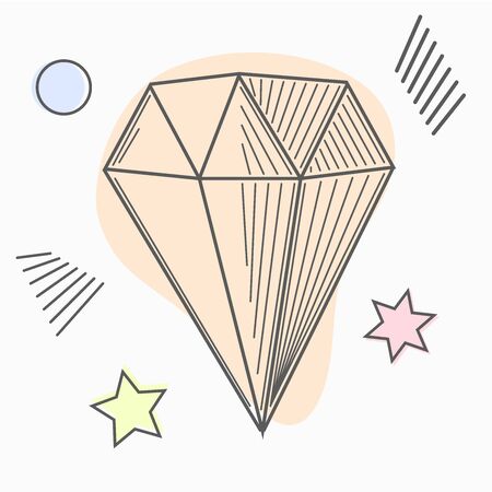 hand drawn line art crystals, isolated objects. Crystal stone crystalline gem and precious gemstone for jewellery illustrationのイラスト素材
