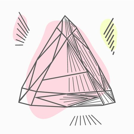 hand drawn line art crystals, isolated objects. Crystal stone crystalline gem and precious gemstone for jewellery illustrationのイラスト素材