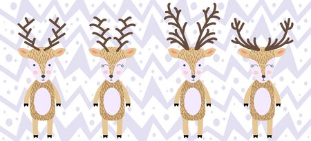 set of deers of hand draw illustration in scandinavian style. Collections of funny reindeer in cartoons style.のイラスト素材