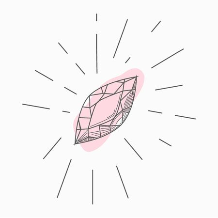 black and white simple line art symbol of diamond with rays aroundのイラスト素材