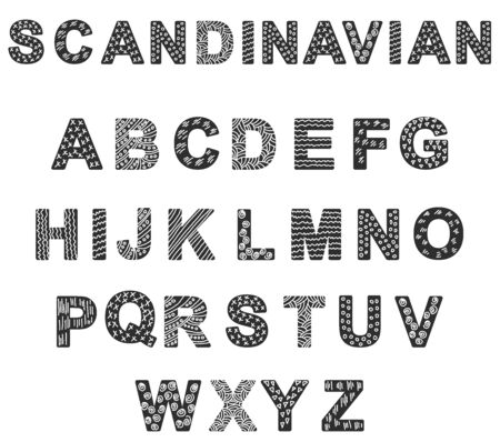Alphabet, Scandinavian style. Black and white nursery poster with hand drawn letters. Abcのイラスト素材