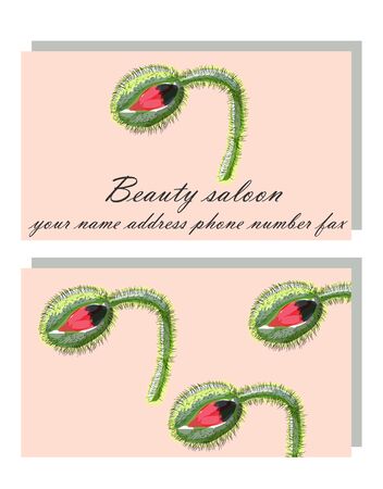 Business card for a beauty salon with watercolor and golden poppies, stylish business designのイラスト素材