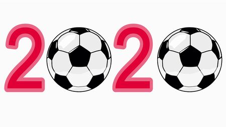Lettering 2020 with soccer balls, symbol of the European football championship.