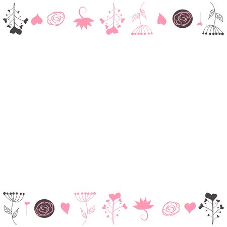 Delicate background, frame, scrapbook, with pink flowers, roses, balls and hearts Girl pinkのイラスト素材