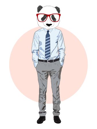 Sketch panda in a shirt and trousers and tie. Businessman style, full length. Hand drawn illustrationのイラスト素材