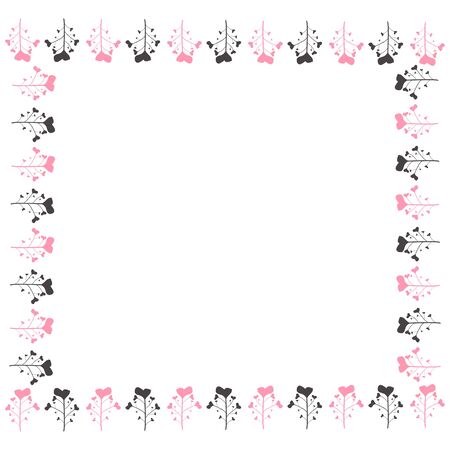 Delicate background, frame, scrapbook, with pink flowers, roses, balls and hearts Girl pinkのイラスト素材