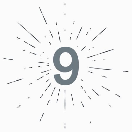 Vintage illustration with sun rays and numbers nine icon for website, application, logo and design...
