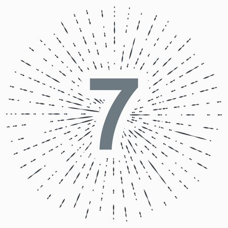 Vintage illustration with sunbeams and numbers seven icon for website, application, logo and design template.のイラスト素材