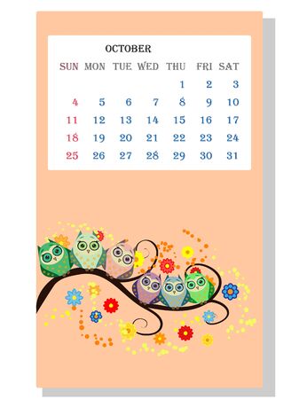 Calendar 2021. Cute owls and birds for every month.のイラスト素材