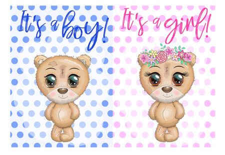 Baby Shower greeting card with Teddy Bears boy and girl.のイラスト素材