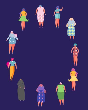 Set of diverse women,girl power, feminism. Hand drawn. Flat style design. Concept, element for womens day card, poster, banner.のイラスト素材