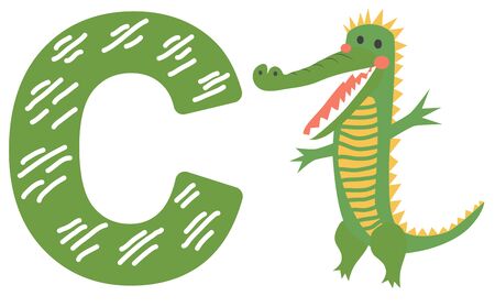Cute animal alphabet for ABC book. illustration of cartoon. C letter for the crocodile.のイラスト素材
