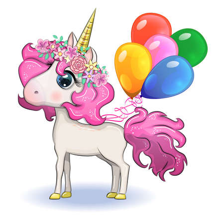 Cute magical unicorn. Print for t-shirt. Romantic hand drawing illustration for children.のイラスト素材