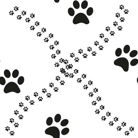 Black and white seamless pattern with paw prints. Abstract background, animal footprintのイラスト素材