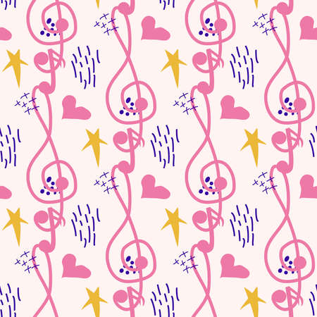 Pink, blue pastel texture with musical notes and a treble clef. Template for festival flyersのイラスト素材