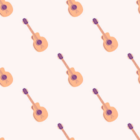 Love music seamless pattern with country guitar, music notes, treble clef, hearts, decorative elements.のイラスト素材