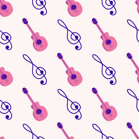 Love music seamless pattern with country guitar, treble clef,のイラスト素材