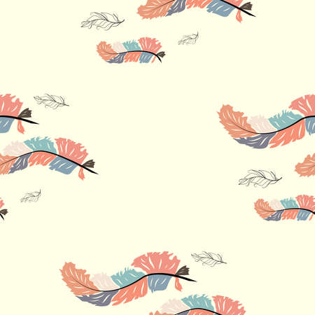 Colorful cute seamless pattern with variety of feathersのイラスト素材
