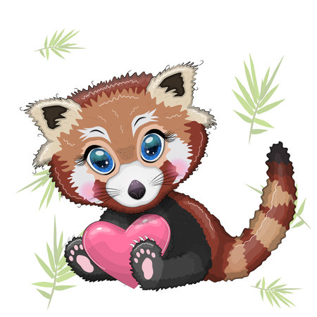 Red panda with heart, love and celebration concept, card for mother's day, valentine's day.のイラスト素材