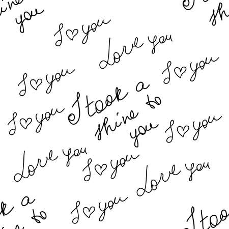 love you hearts romantic pattern illustration isolated on white. black and white seamless pattern for wallpaper, textiles, packaging, scrapbooking, foil stamping.のイラスト素材