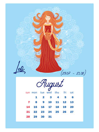 Horoscope Vertical calendar for 2022 with female zodiac signs, week starts on Sunday. A4 format. Zodiac signs: Capricorn, Aquarius, Aries, Pisces, Virgo, Libra, Scorpio, Sagittarius, Taurusのイラスト素材